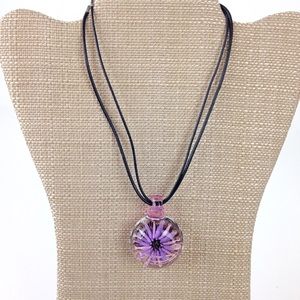 Vintage 90s big glass flower pendant necklace